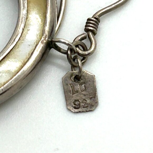 Sterling Silver Earrings Enamel Large Hoop Bohemian Style Signed LG Statement - Picture 7 of 11